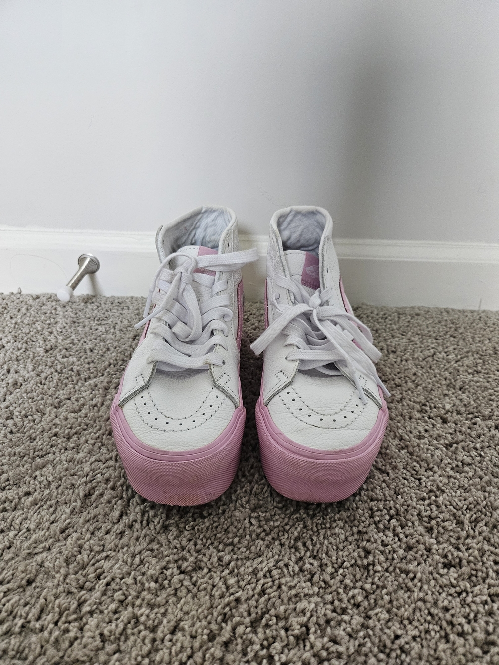Vans White and Pink High-Top Sneakers